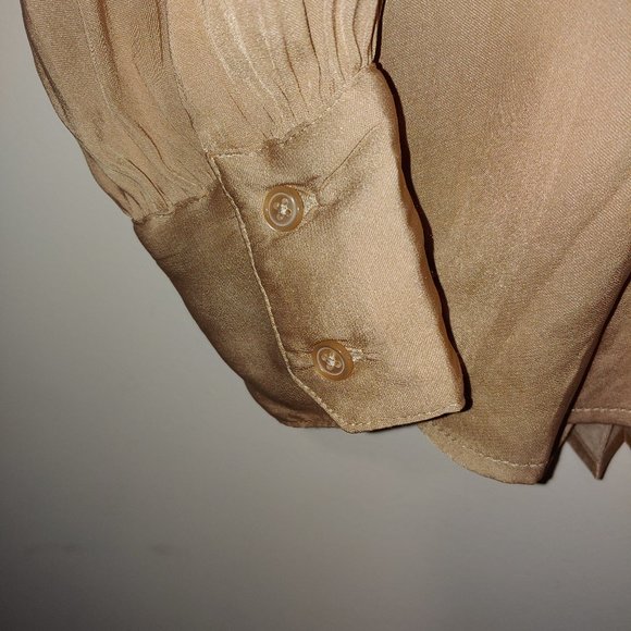 Banana Republic Satin Pleated Back and Sleeves Blouse Size M Tan/Champagne toast - Picture 4 of 7